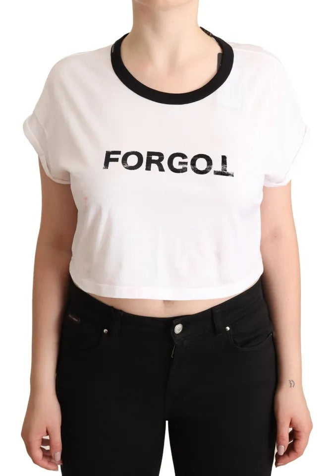  - White Forgot Print Short Sleeves Crop T-shirt