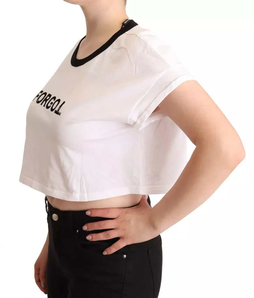  - White Forgot Print Short Sleeves Crop T-shirt