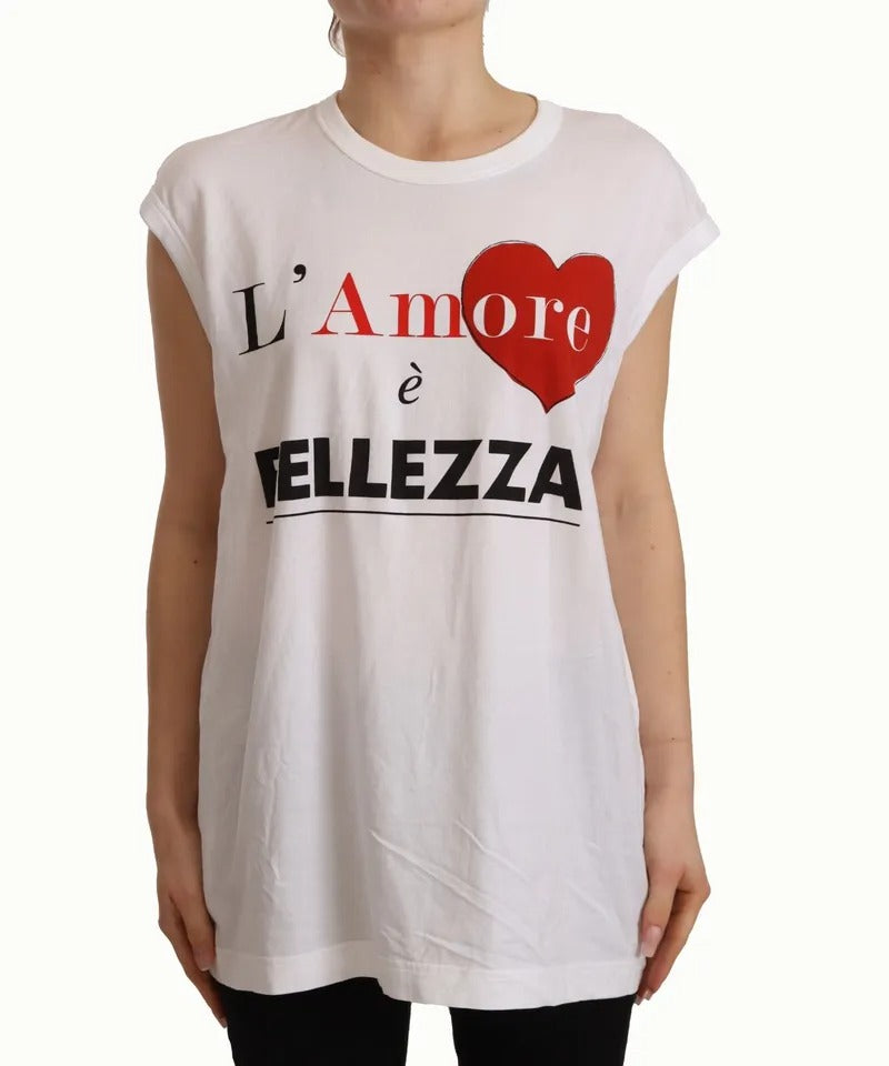  - White L'AMORE Cotton Sleeveless Tank Top T-shirt