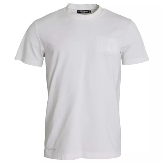  - White Logo Embossed Cotton Crewneck T-shirt