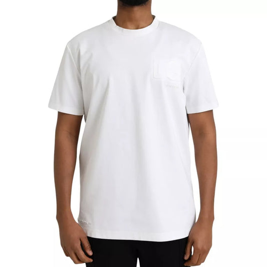  - White Logo Embossed Cotton Crewneck T-shirt