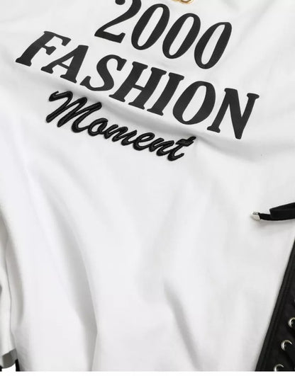  - White Slogan Print Lacing Detailed T-shirt