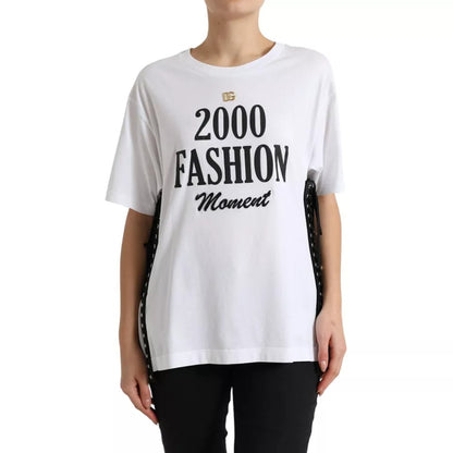  - White Slogan Print Lacing Detailed T-shirt