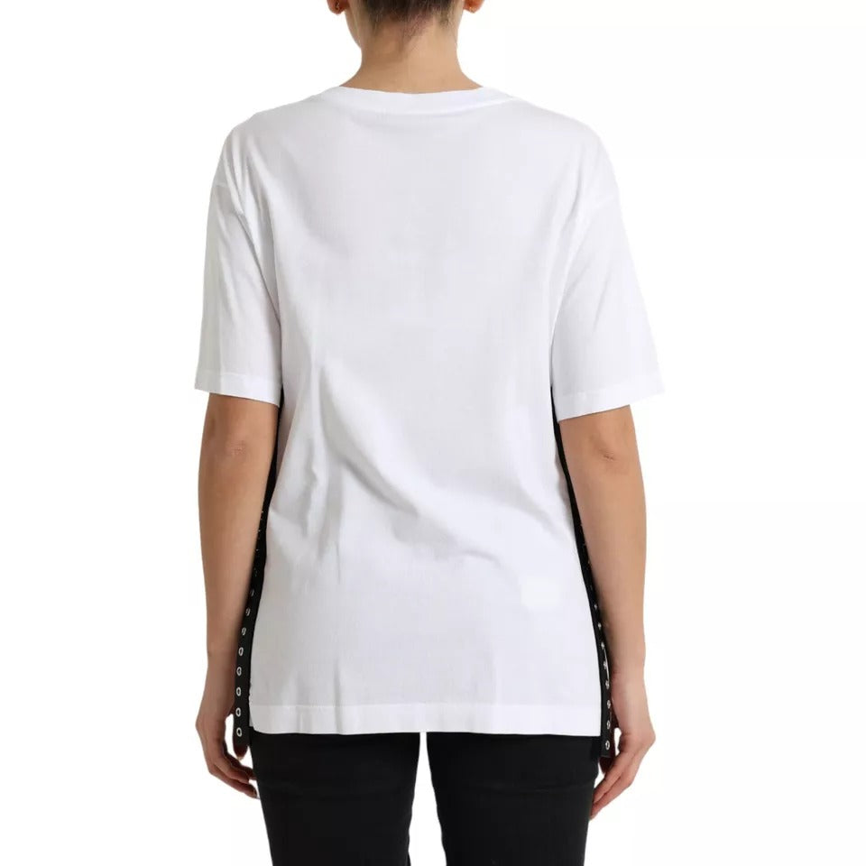  - White Slogan Print Lacing Detailed T-shirt