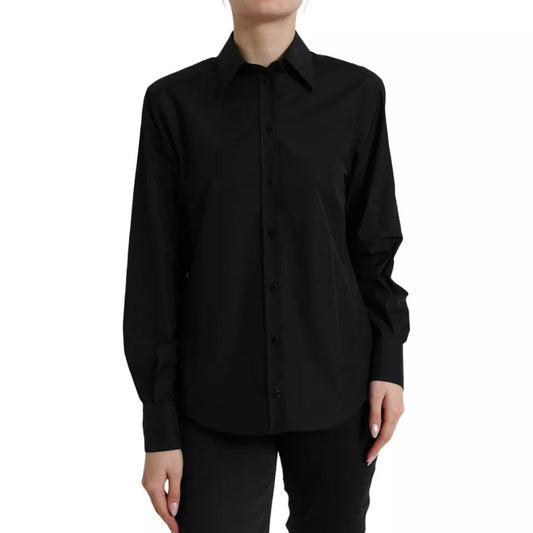  - Black Cotton Collared Formal Dress Shirt Top