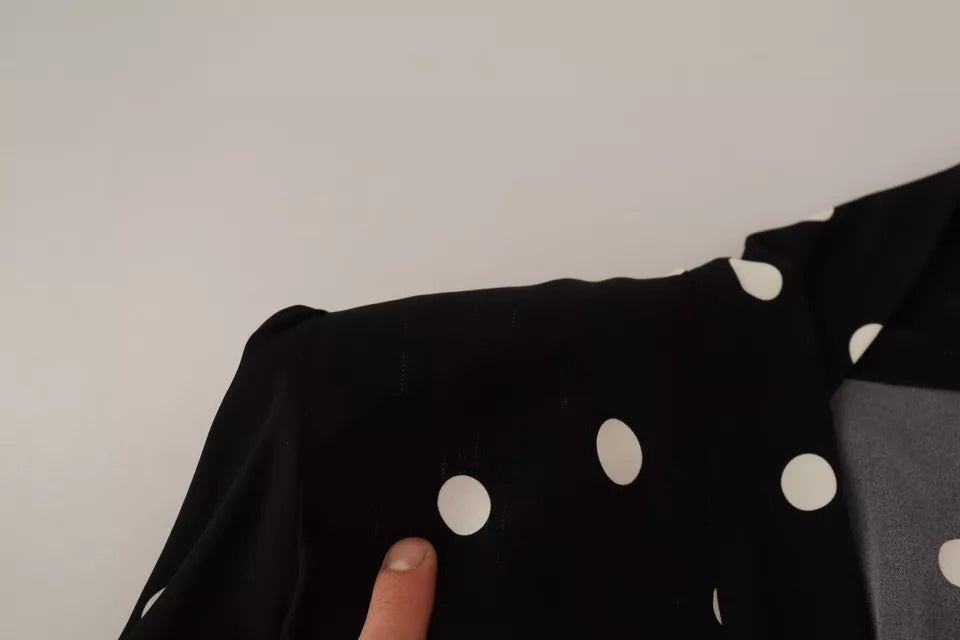 Black Polka Dots Silk Pussy Bow Long Sleeves Top - The Luxe Alliance