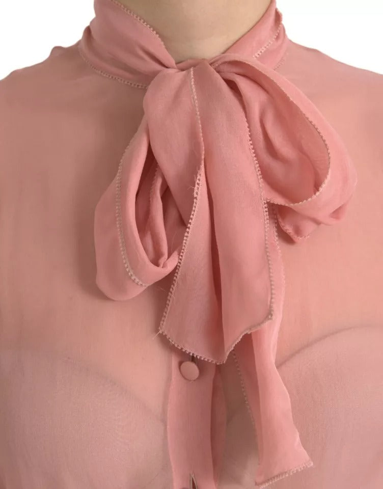 Pink Long Sleeves Ascot Collar Top Blouse - The Luxe Alliance