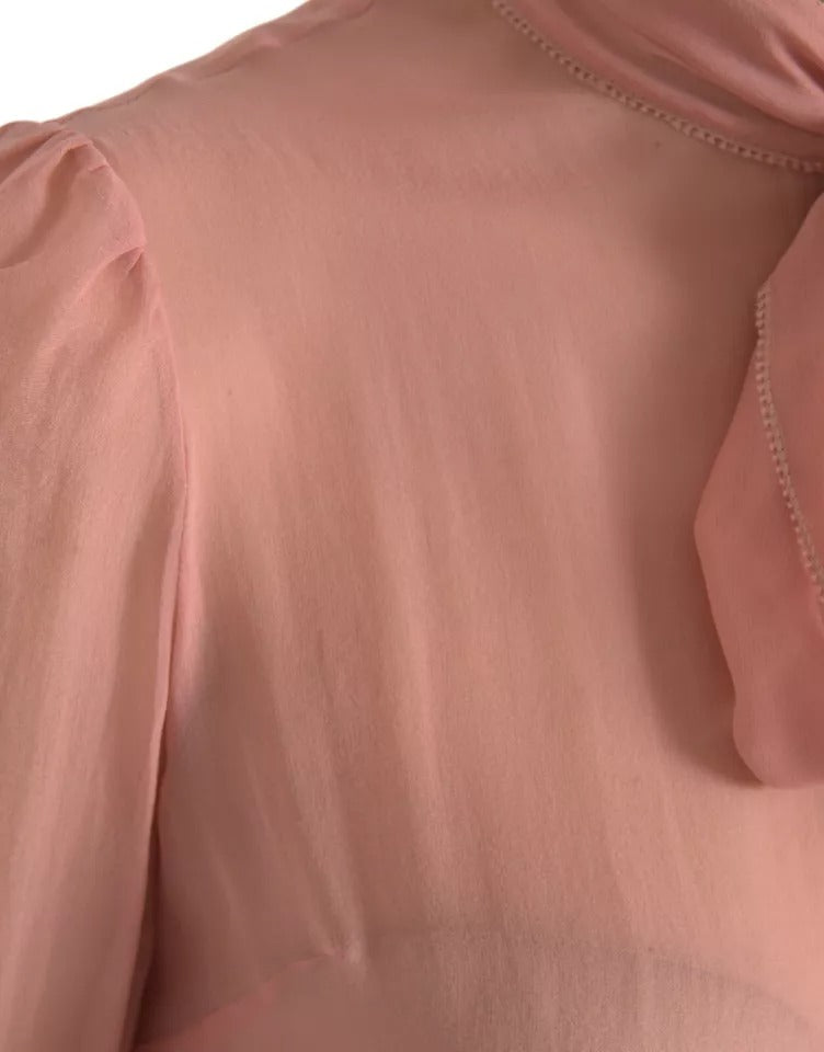 Pink Long Sleeves Ascot Collar Top Blouse - The Luxe Alliance