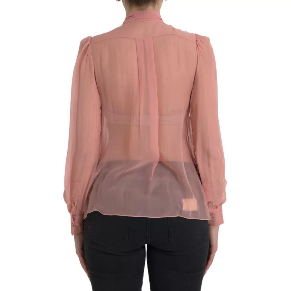 Pink Long Sleeves Ascot Collar Top Blouse - The Luxe Alliance