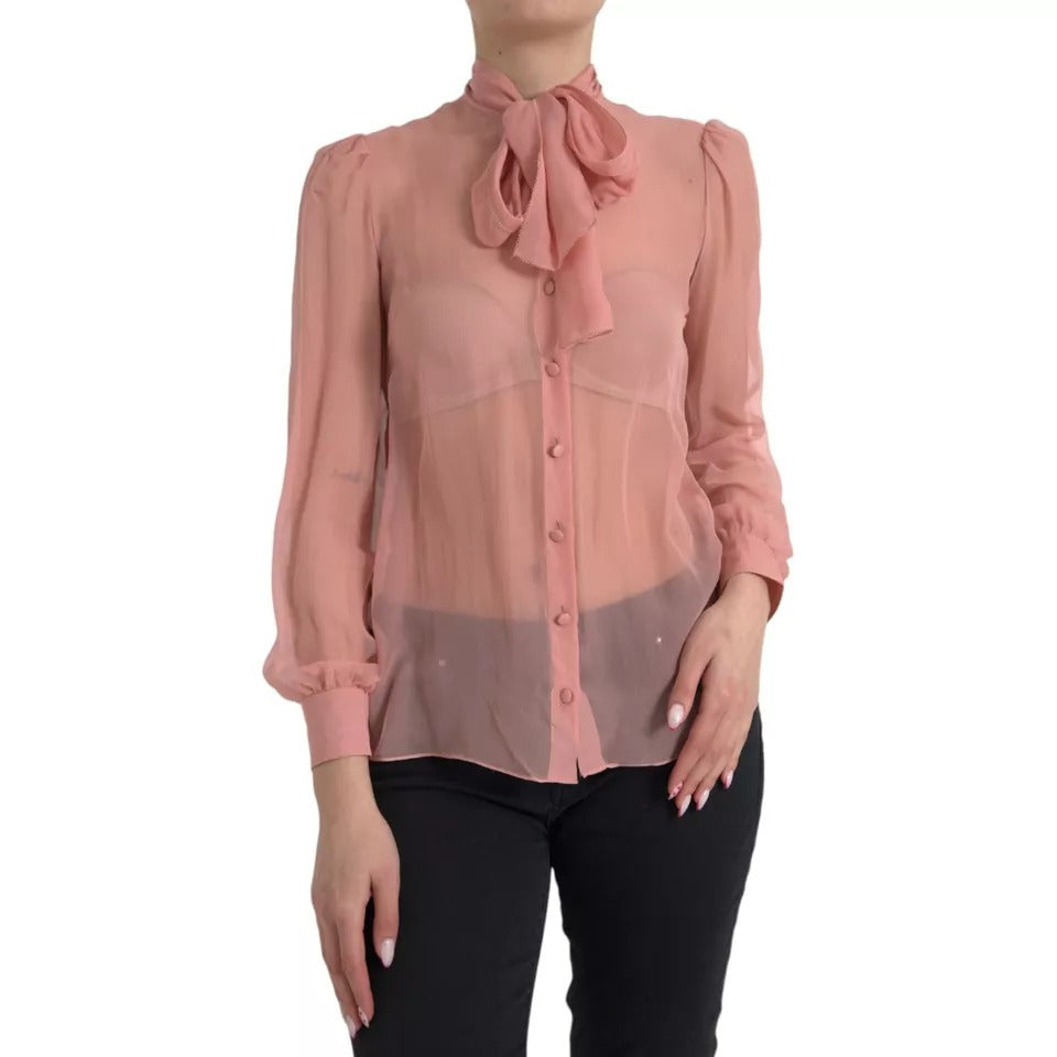 Pink Long Sleeves Ascot Collar Top Blouse - The Luxe Alliance