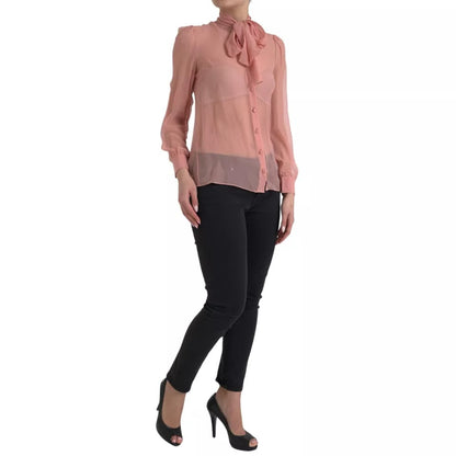 Pink Long Sleeves Ascot Collar Top Blouse - The Luxe Alliance