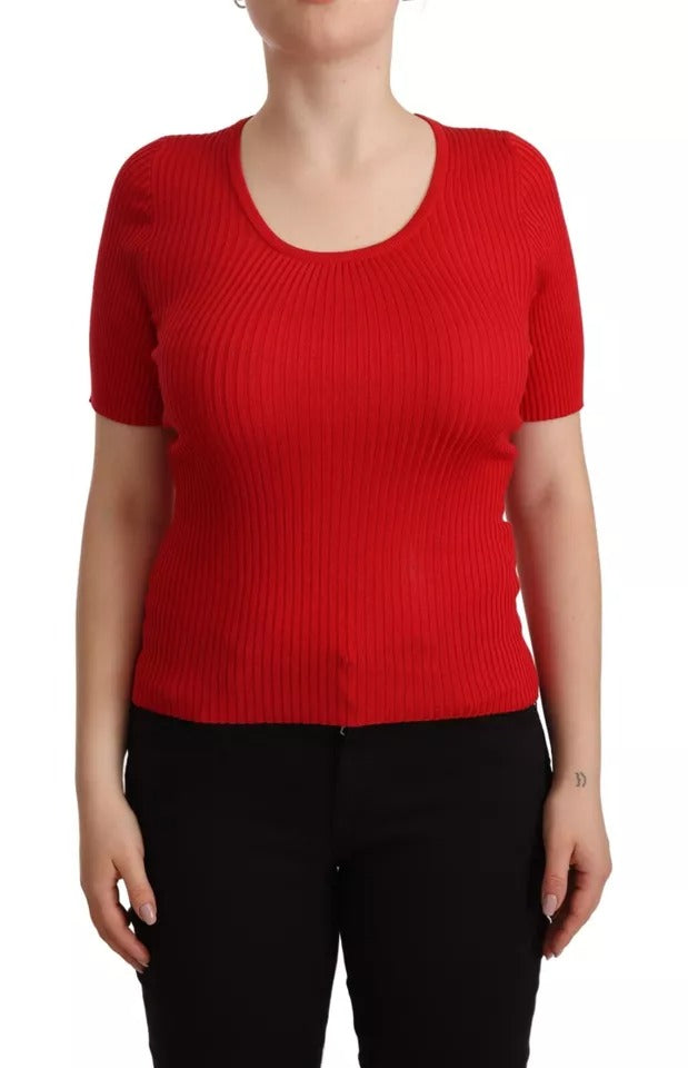 Red Silk T-shirt Short Sleeve Top Blouse - The Luxe Alliance