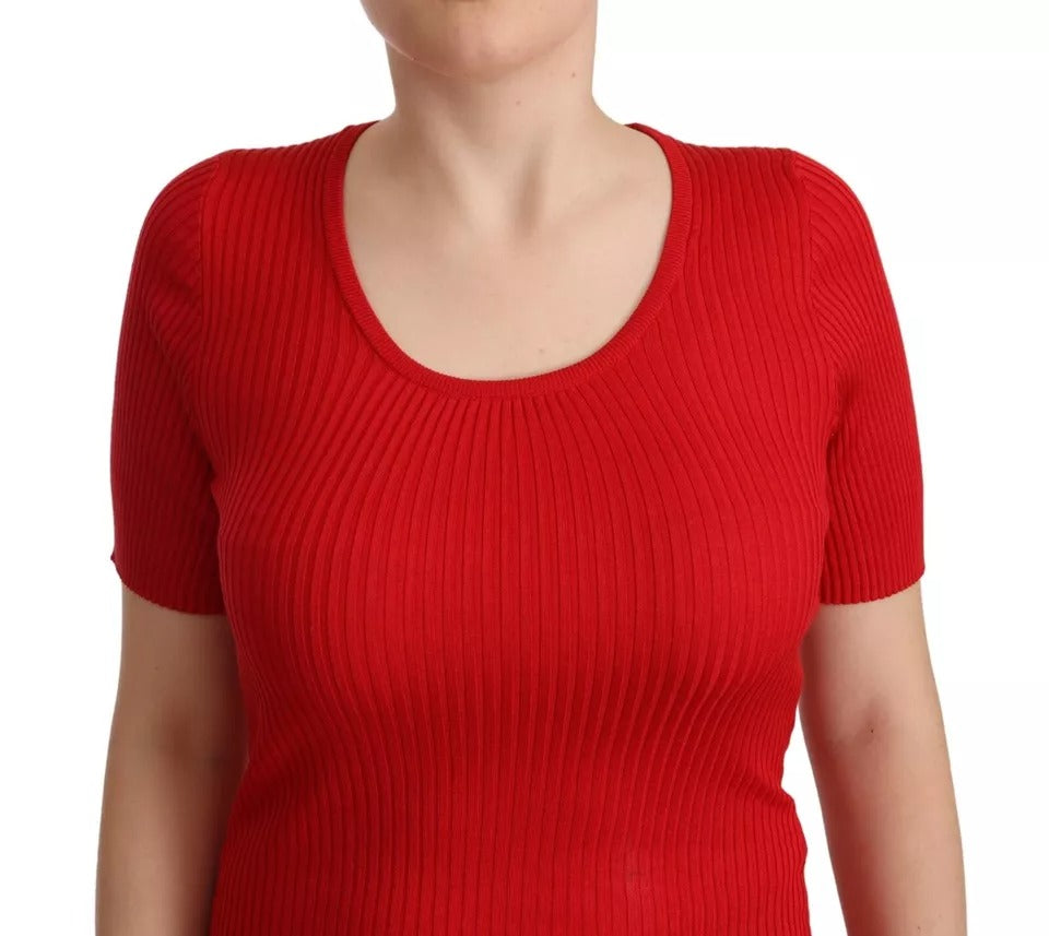 Red Silk T-shirt Short Sleeve Top Blouse - The Luxe Alliance