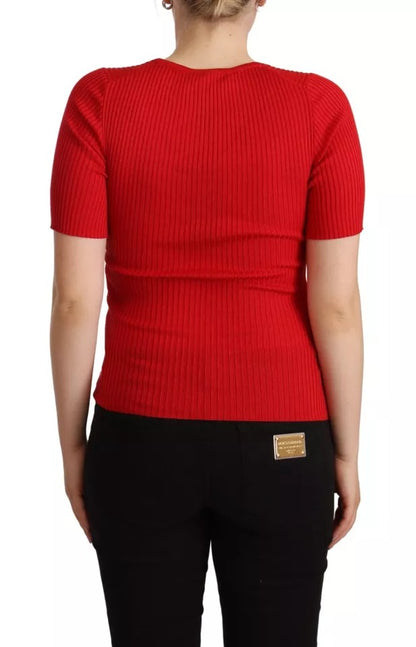 Red Silk T-shirt Short Sleeve Top Blouse - The Luxe Alliance