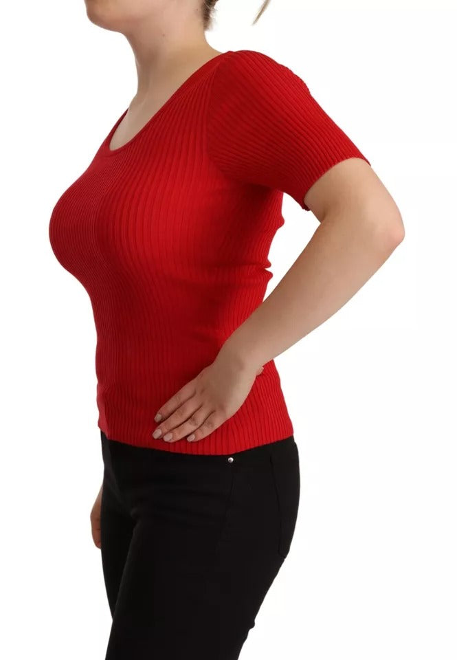 Red Silk T-shirt Short Sleeve Top Blouse - The Luxe Alliance