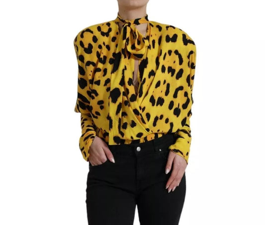 Yellow Leopard Print Long Sleeves Top Blouse - The Luxe Alliance