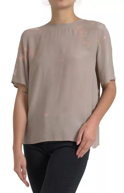 Brown Round Neck Short Sleeve Blouse Top - The Luxe Alliance