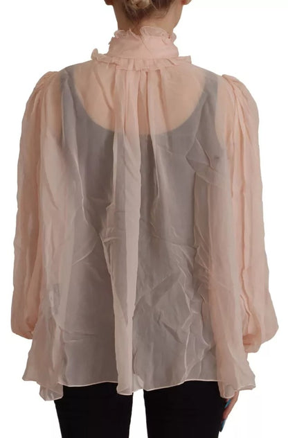 Light Pink Silk Ascot Collar Long Sleeves Top - The Luxe Alliance