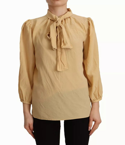  - Mustard Ascot Collar Shirt Silk Blouse Top