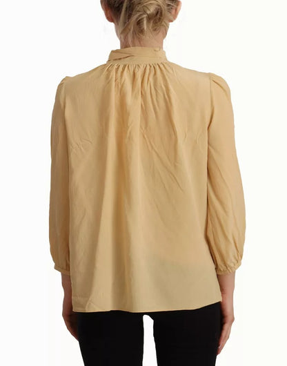  - Mustard Ascot Collar Shirt Silk Blouse Top