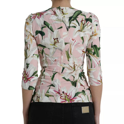  - Pink Floral Viscose Round Neck Blouse Top