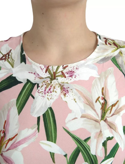  - Pink Floral Viscose Round Neck Blouse Top