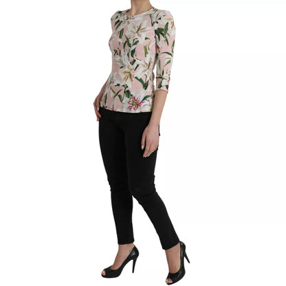  - Pink Floral Viscose Round Neck Blouse Top