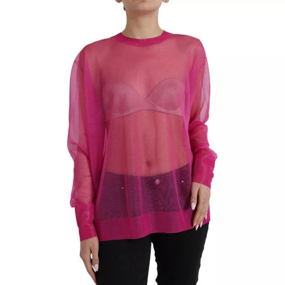  - Pink Transparent Crewneck Long Sleeves Top