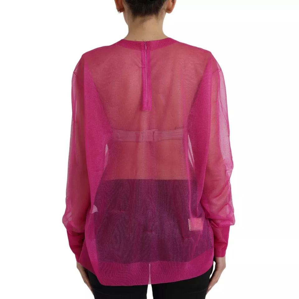  - Pink Transparent Crewneck Long Sleeves Top