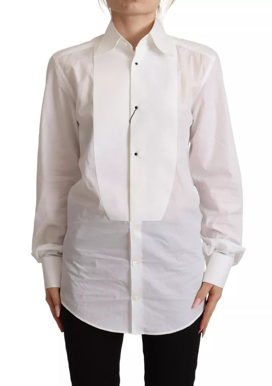  - White Cotton Dress Collared Long Sleeves Shirt Top