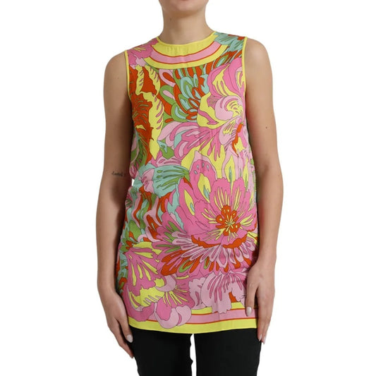  - Multicolor Floral Silk Sleeveless Tank Top