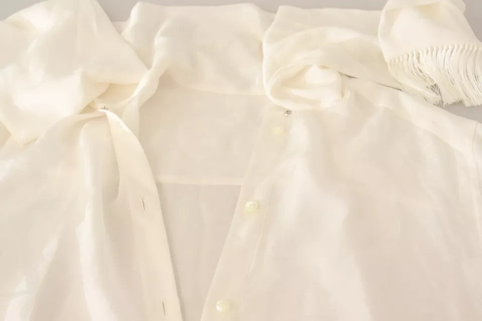 White Blouse Ascot Collar Shirt Silk Button Top