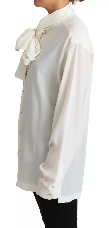  - White Blouse Ascot Collar Shirt Silk Top