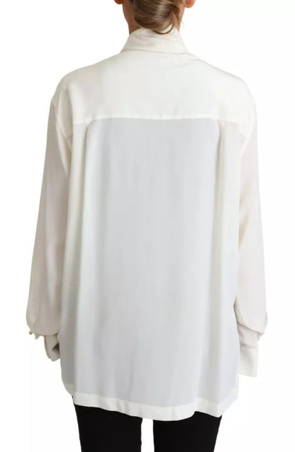  - White Blouse Ascot Collar Shirt Silk Top