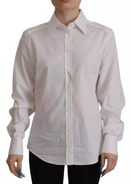  - White Cotton Collared Formal Dress Shirt Top