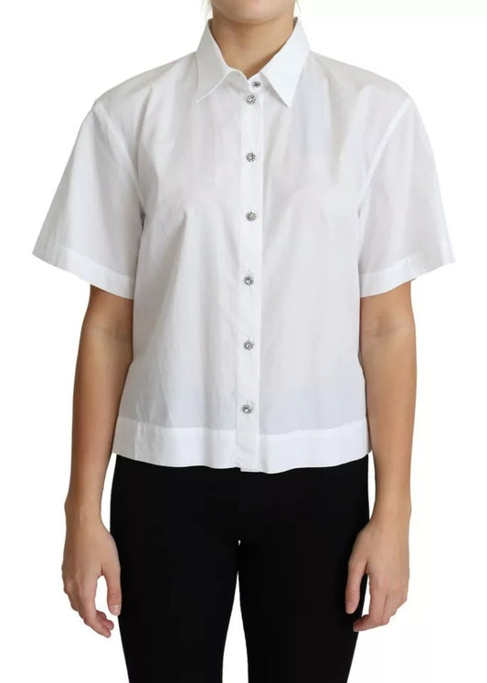  - White Cotton Decorative Button Collared Top