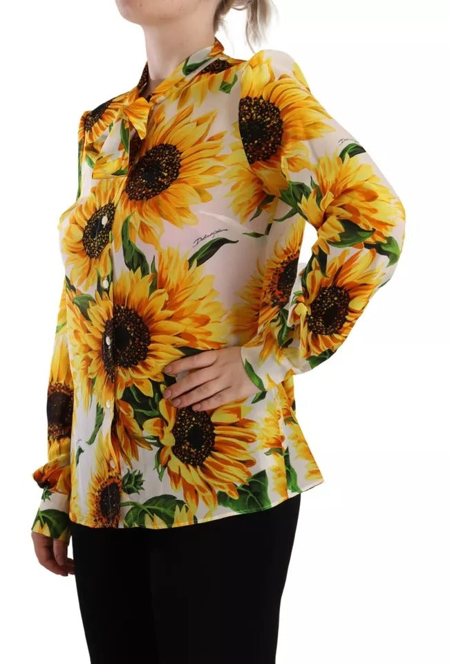  - White Sunflower Silk Ascot Collar Blouse Top