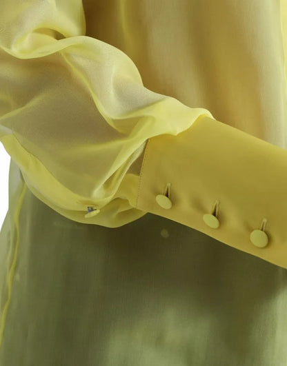  - Yellow Long Sleeve Button Down Blouse Top