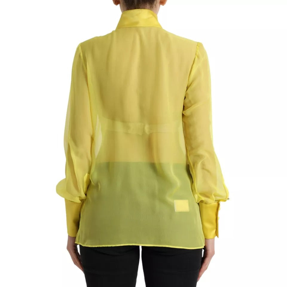  - Yellow Long Sleeve Button Down Blouse Top