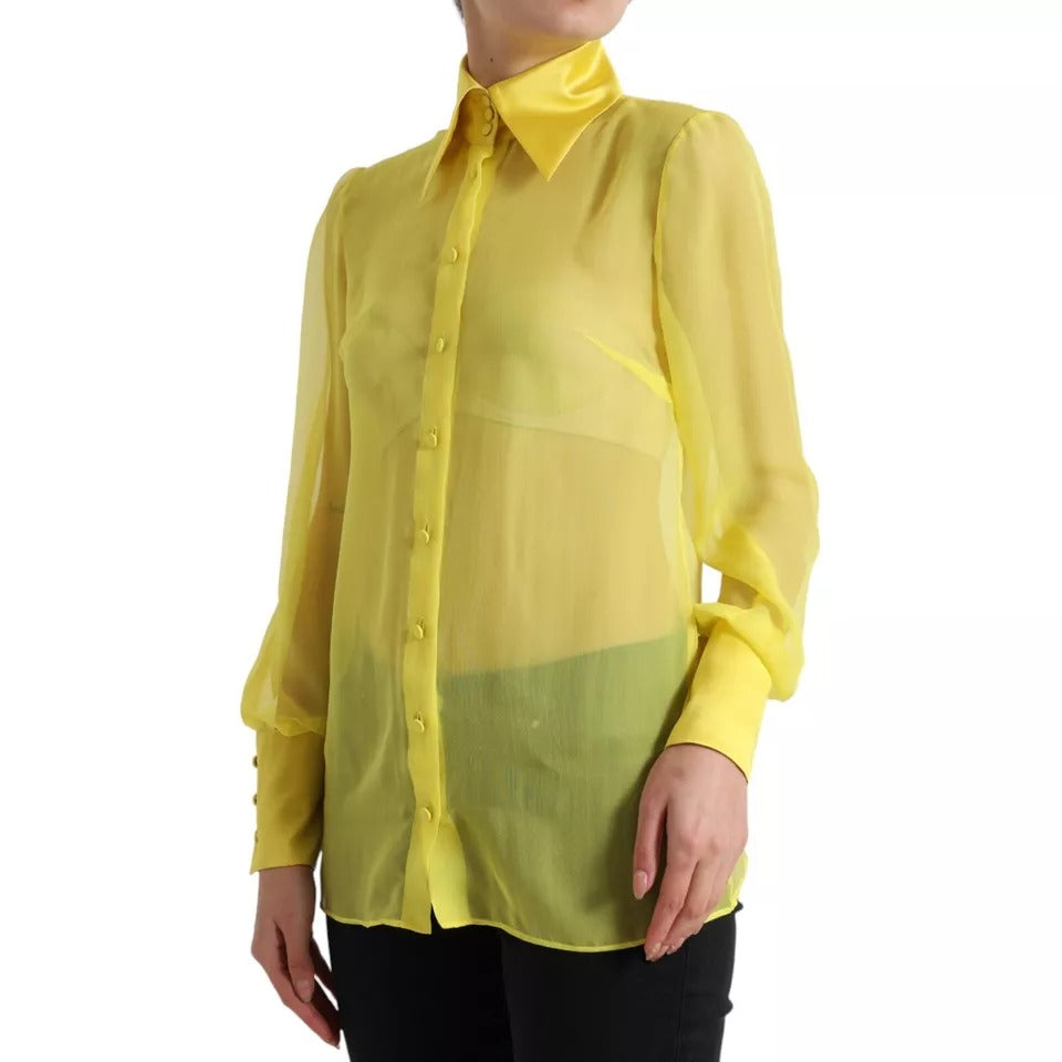  - Yellow Long Sleeve Button Down Blouse Top