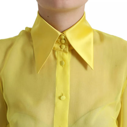  - Yellow Long Sleeve Button Down Blouse Top