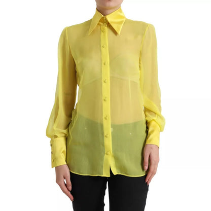  - Yellow Long Sleeve Button Down Blouse Top