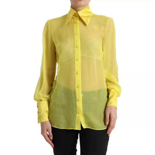  - Yellow Long Sleeve Button Down Blouse Top