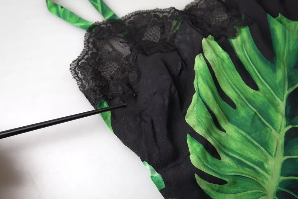  - Black Philodendron Print Silk Camisole Underwear