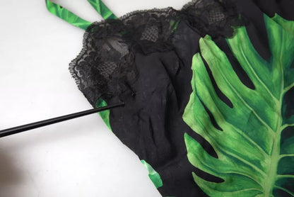  - Black Philodendron Print Silk Camisole Underwear