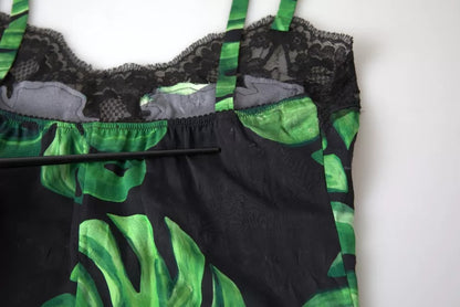  - Black Philodendron Print Silk Camisole Underwear