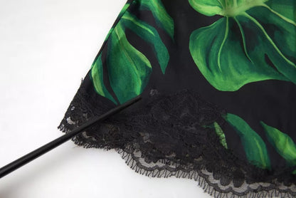  - Black Philodendron Print Silk Camisole Underwear