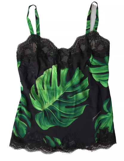  - Black Philodendron Print Silk Camisole Underwear