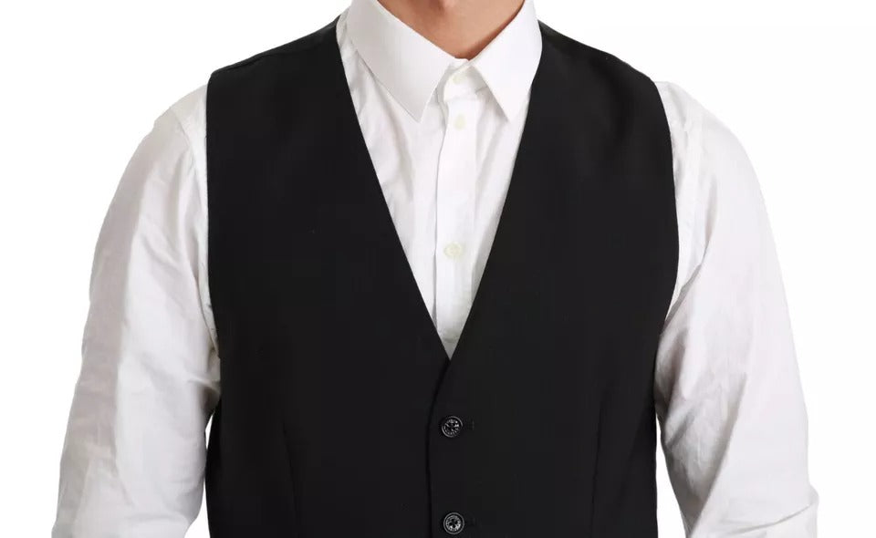  - Black Stretch Waistcoat Formal Dress Wool Vest