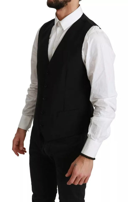  - Black Stretch Waistcoat Formal Dress Wool Vest